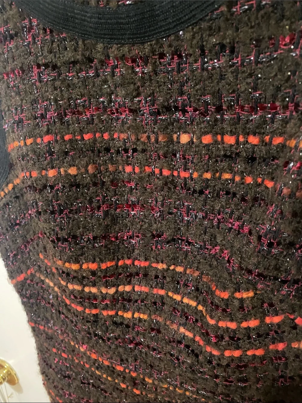 kate spade Black Tweed Mini Dress with Red & Orange Stripe Detail